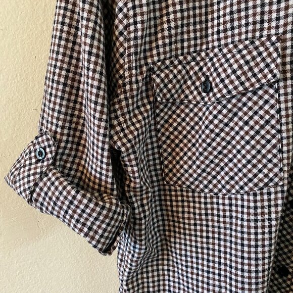 ELIXIR SMALL BROWN/BLACK/WHITE LONG SLEEVE BUTTON DOWN COLLARED 2 POCKET SHIRT - Picture 5 of 7